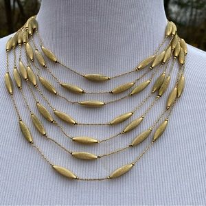 VENDOME VINTAGE NECKLACE GOLD TONE 7 STRAND CHAINS BIB 16.5” SIGNED